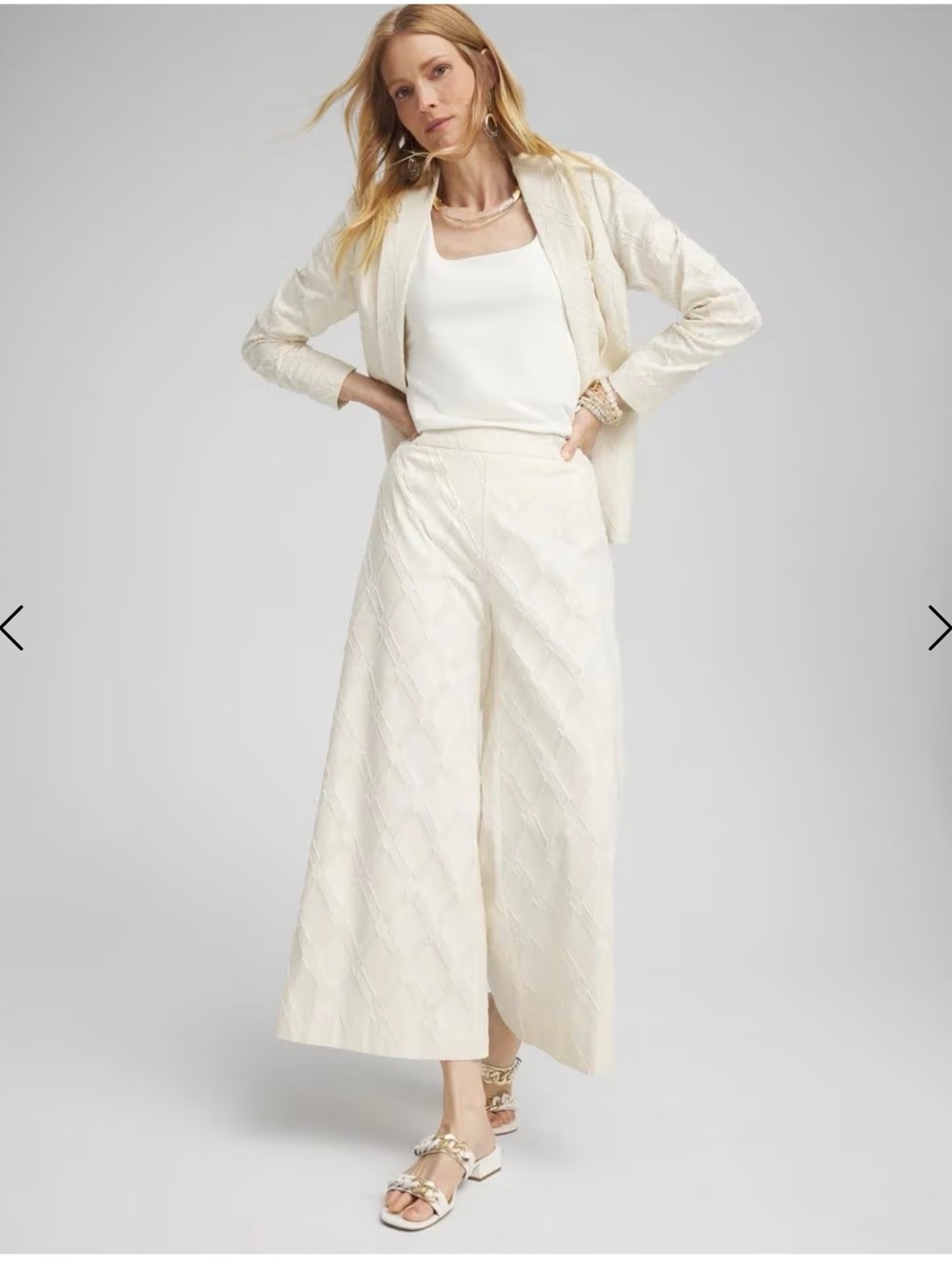 Chico's Cream Wide-Leg Textured Pants NEW Size 6
